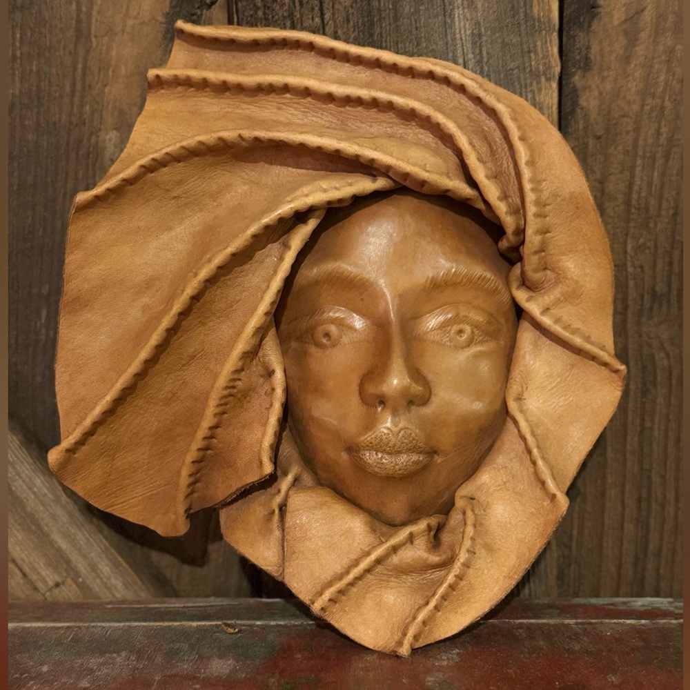 Vintage Molded Leather Wall Art Mask | Haitian Folk Art Style